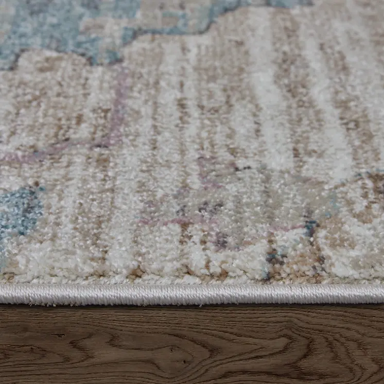 5' X 8' Tan Brown And Blue Abstract Distressed Area Rug