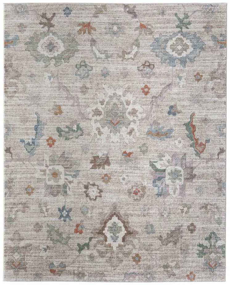 5' X 8' Tan Brown And Blue Abstract Distressed Area Rug