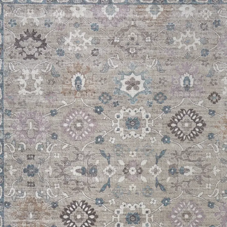 8' X 10' Gray Blue And Taupe Floral Distressed Area Rug