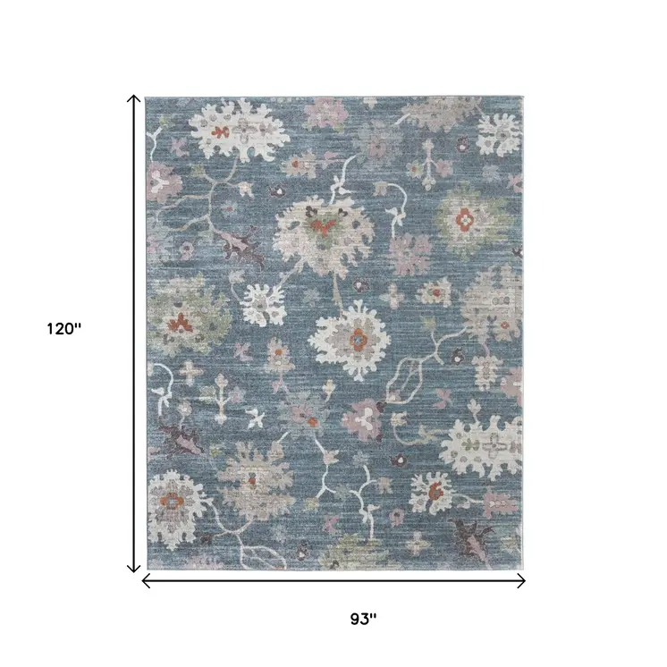 8' X 10' Blue Ivory And Pink Abstract Distressed Area Rug