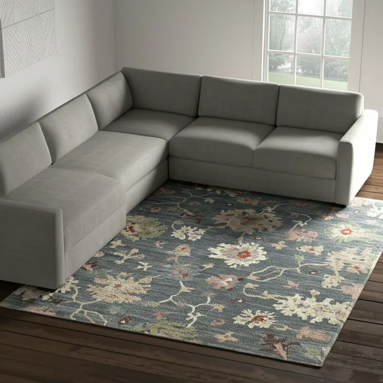 8' X 10' Blue Ivory And Pink Abstract Distressed Area Rug