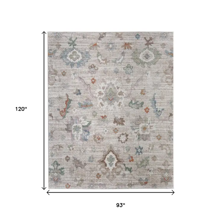 8' X 10' Tan Brown And Blue Abstract Distressed Area Rug