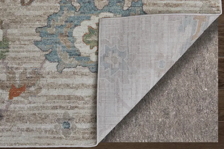 8' X 10' Tan Brown And Blue Abstract Distressed Area Rug