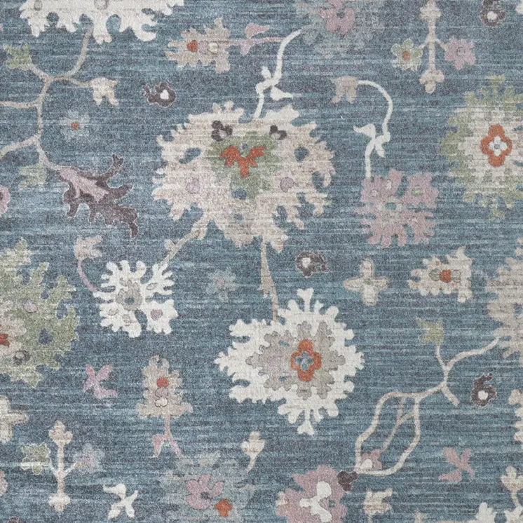 9' X 12' Blue Ivory And Pink Abstract Distressed Area Rug