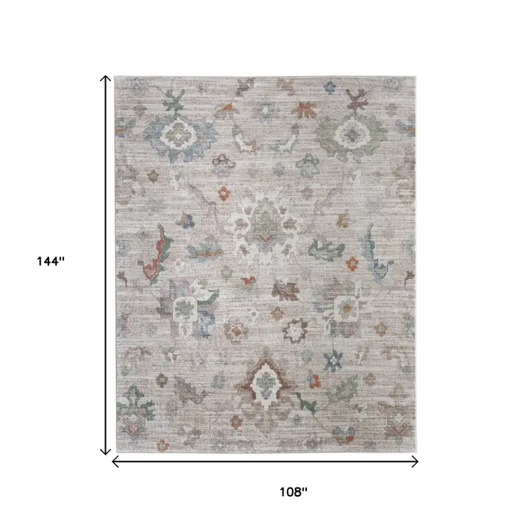 9' X 12' Tan Brown And Blue Abstract Distressed Area Rug
