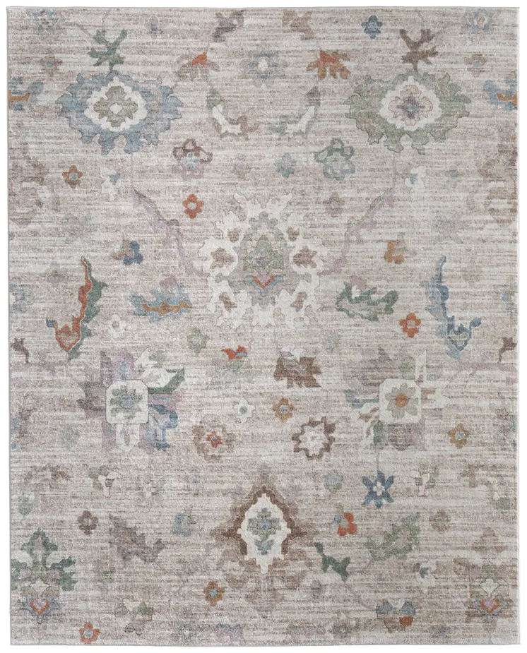 9' X 12' Tan Brown And Blue Abstract Distressed Area Rug