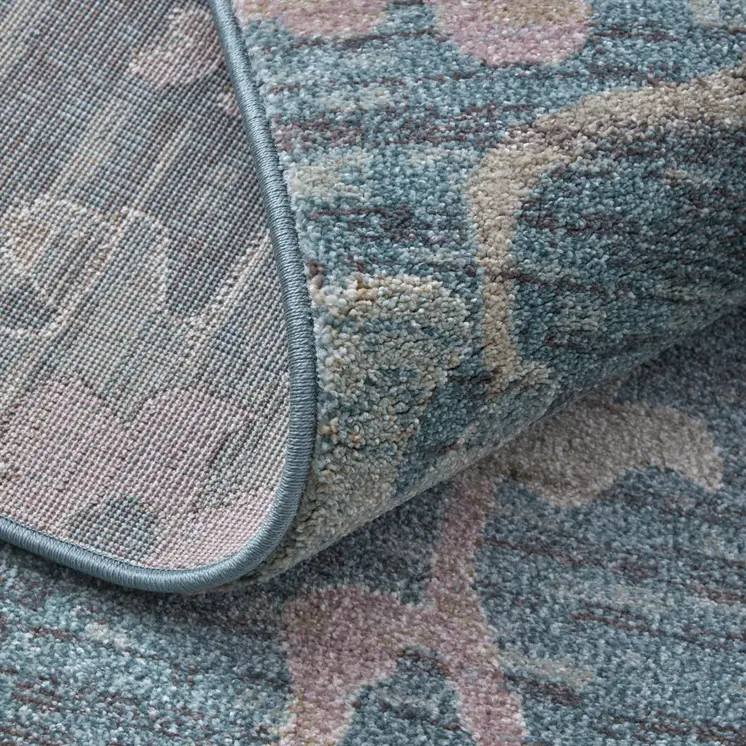 10' X 13' Blue Ivory And Pink Abstract Distressed Area Rug