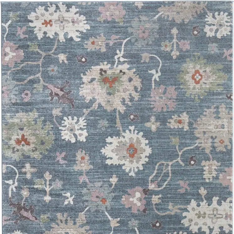 10' X 13' Blue Ivory And Pink Abstract Distressed Area Rug
