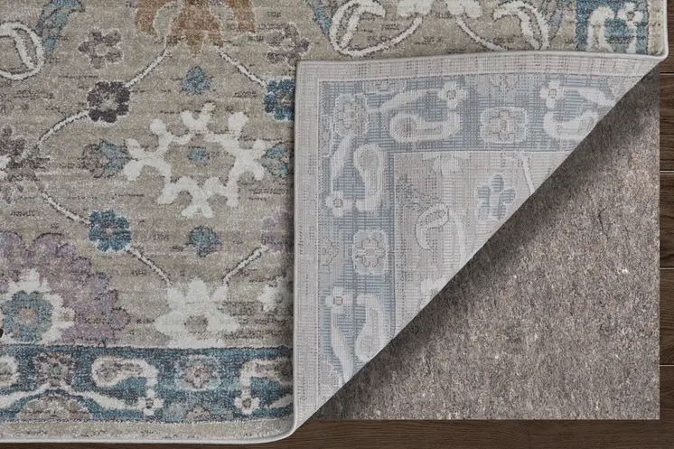 12' X 15' Gray Blue And Taupe Floral Distressed Area Rug