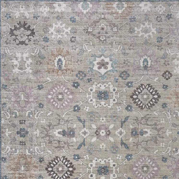 12' X 15' Gray Blue And Taupe Floral Distressed Area Rug