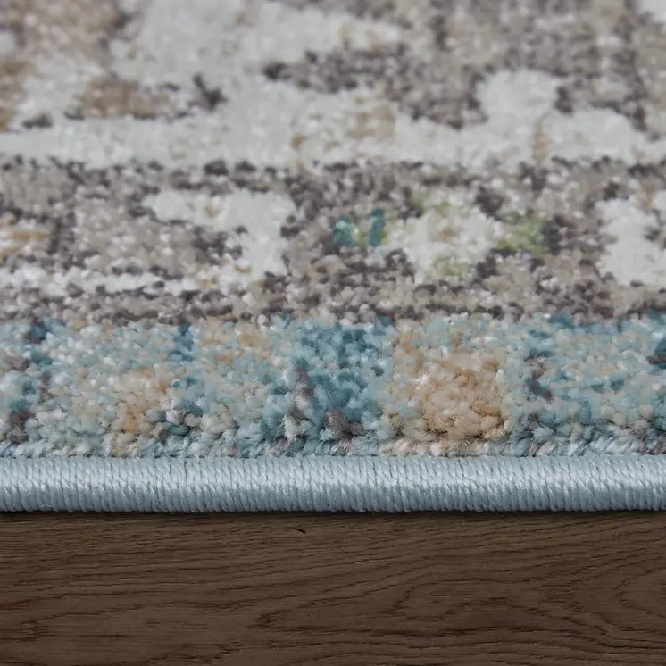 12' X 15' Blue Ivory And Brown Floral Distressed Area Rug