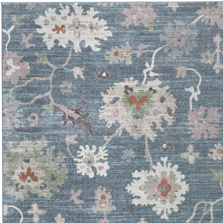 12' X 15' Blue Ivory And Pink Abstract Distressed Area Rug