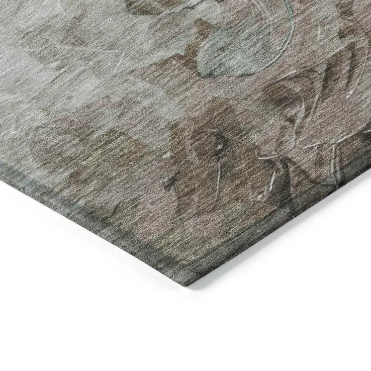5' X 8' Denim Blue Taupe And Ivory Abstract Washable Indoor Outdoor Area Rug