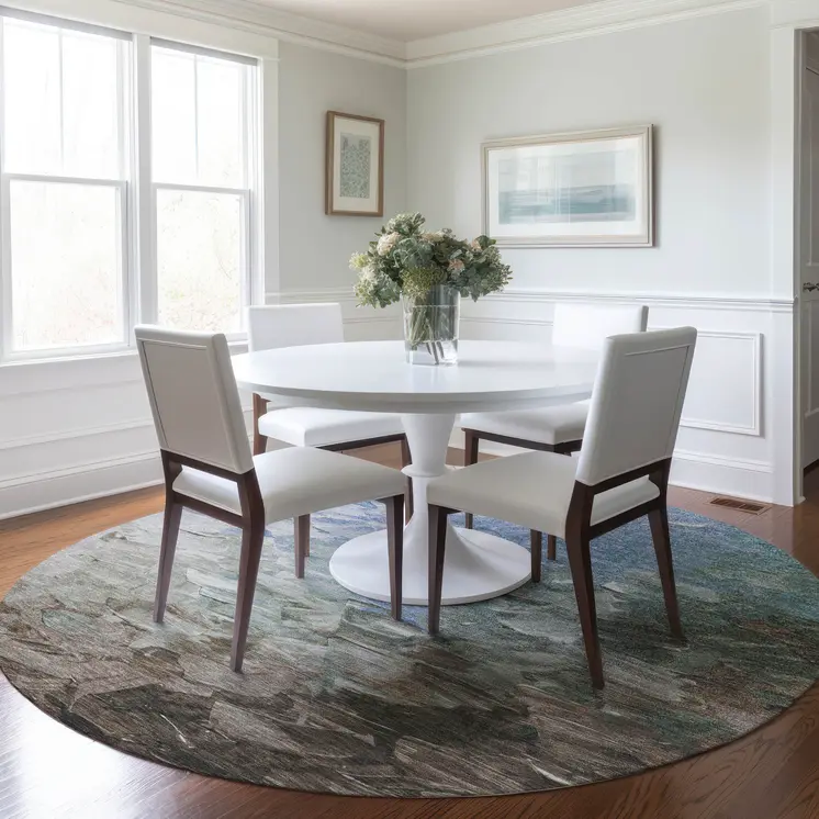 8' Denim Blue Taupe And Ivory Round Abstract Washable Indoor Outdoor Area Rug