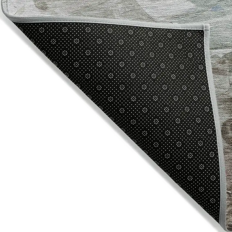 9' X 12' Denim Blue Taupe And Ivory Abstract Washable Indoor Outdoor Area Rug