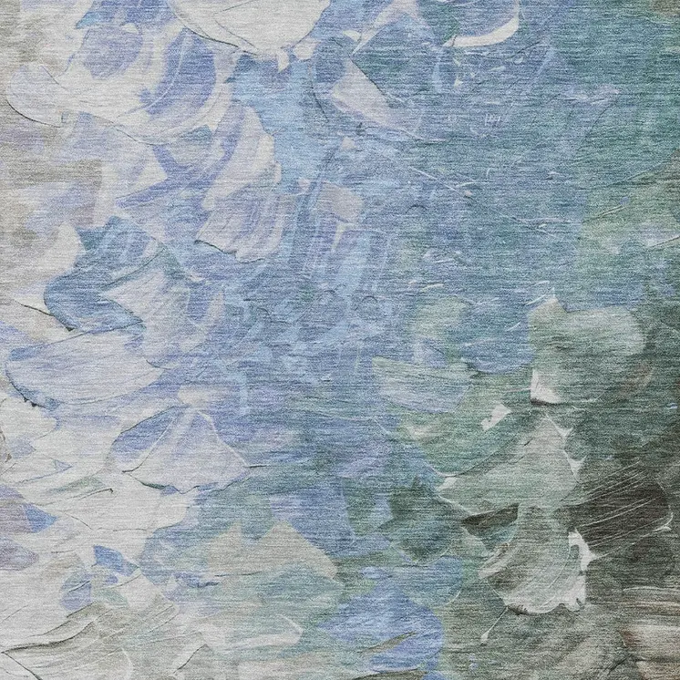 9' X 12' Denim Blue Taupe And Ivory Abstract Washable Indoor Outdoor Area Rug