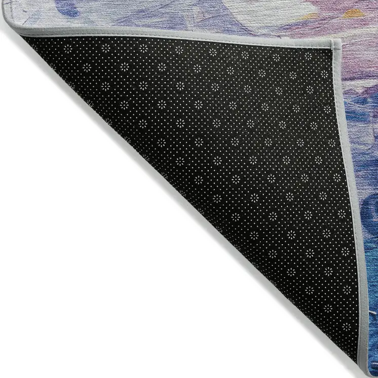 3' X 5' Gold Yellow Teal Blue And Lavender Abstract Washable Indoor Outdoor Area Rug