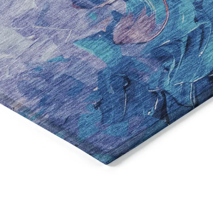 3' X 5' Gold Yellow Teal Blue And Lavender Abstract Washable Indoor Outdoor Area Rug