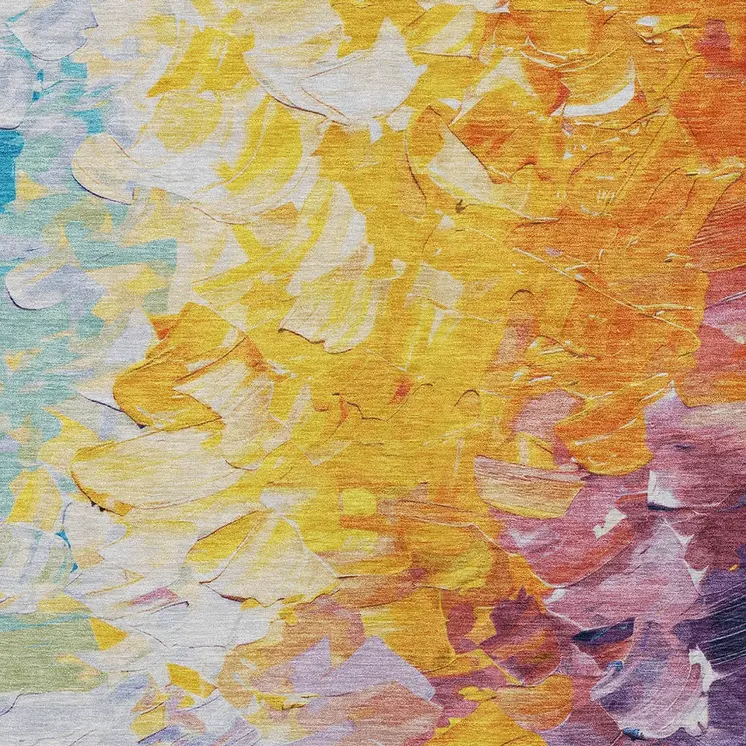8' X 10' Gold Yellow Teal Blue And Lavender Abstract Washable Indoor Outdoor Area Rug