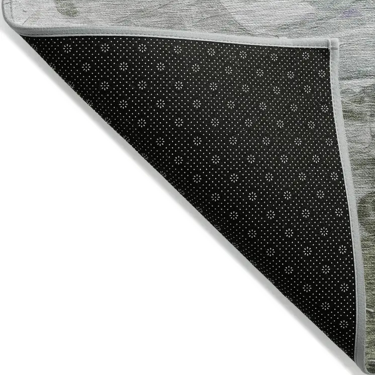 3' X 5' Lavender Olive Green And Silver Abstract Washable Indoor Outdoor Area Rug