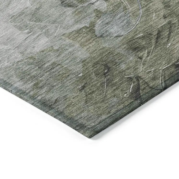 3' X 5' Lavender Olive Green And Silver Abstract Washable Indoor Outdoor Area Rug