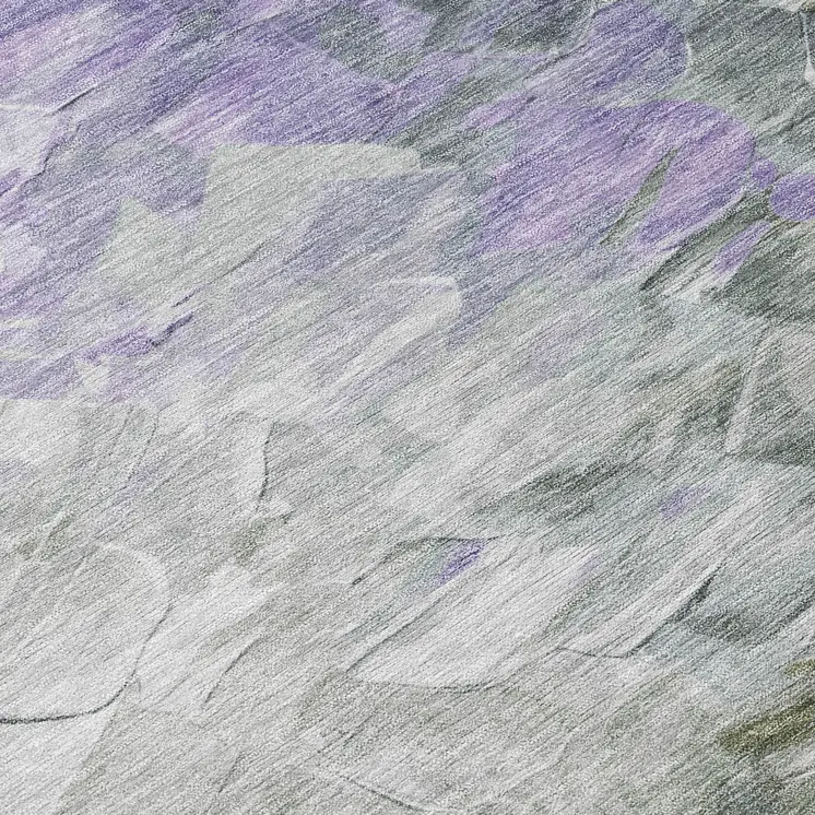 8' Lavender Olive Green And Silver Round Abstract Washable Indoor Outdoor Area Rug