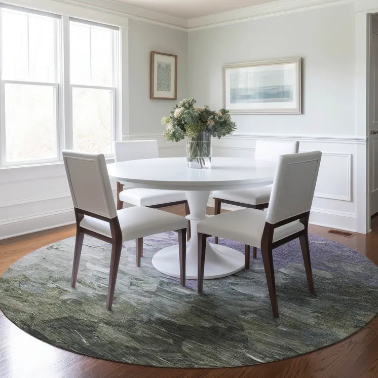 8' Lavender Olive Green And Silver Round Abstract Washable Indoor Outdoor Area Rug