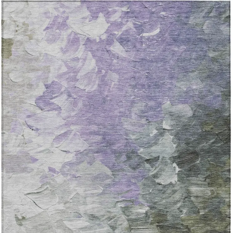 9' X 12' Lavender Olive Green And Silver Abstract Washable Indoor Outdoor Area Rug