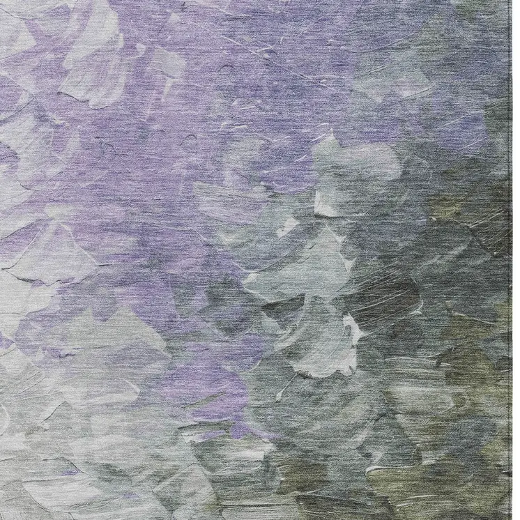 9' X 12' Lavender Olive Green And Silver Abstract Washable Indoor Outdoor Area Rug