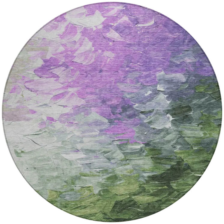 5' X 8' Purple Olive Green And Silver Abstract Washable Indoor Outdoor Area Rug