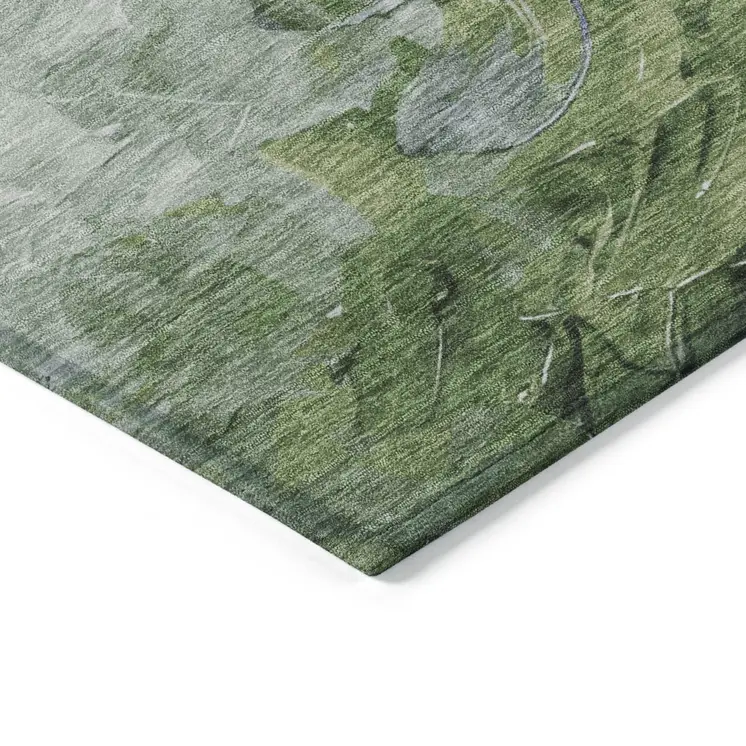 5' X 8' Purple Olive Green And Silver Abstract Washable Indoor Outdoor Area Rug