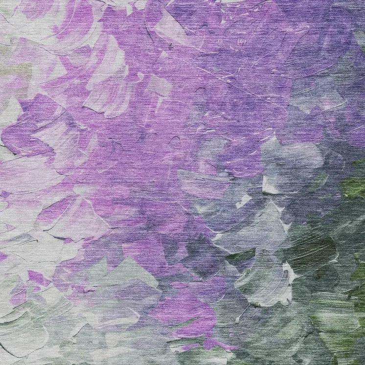 5' X 8' Purple Olive Green And Silver Abstract Washable Indoor Outdoor Area Rug