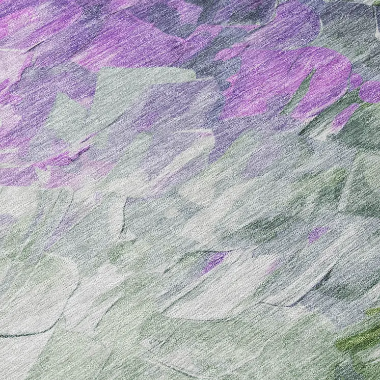 8' Purple Olive Green And Silver Round Abstract Washable Indoor Outdoor Area Rug