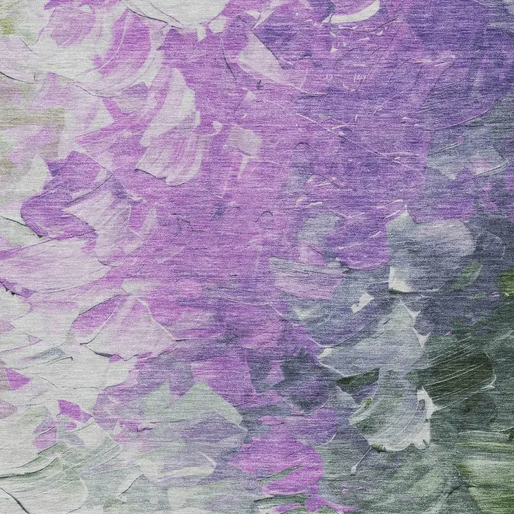 8' X 10' Purple Olive Green And Silver Abstract Washable Indoor Outdoor Area Rug