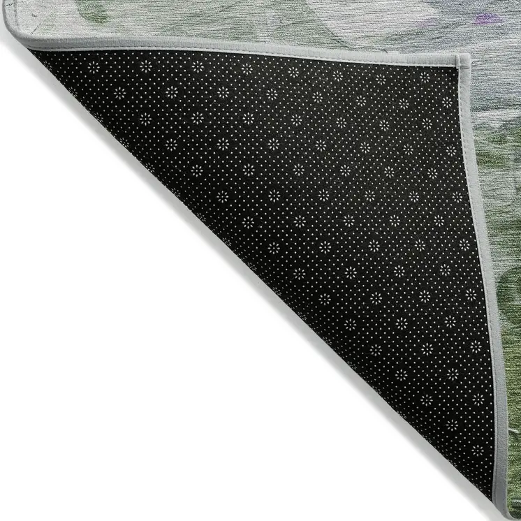 10' X 14' Purple Olive Green And Silver Abstract Washable Indoor Outdoor Area Rug