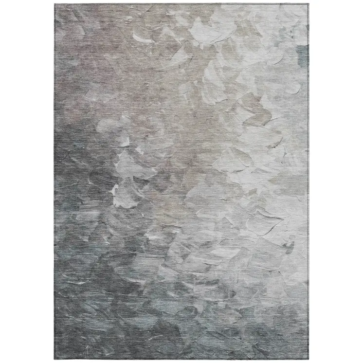 5' X 8' Taupe Brown And Silver Abstract Washable Indoor Outdoor Area Rug