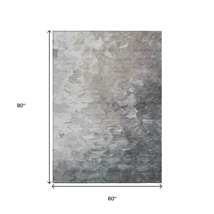 5' X 8' Taupe Brown And Silver Abstract Washable Indoor Outdoor Area Rug