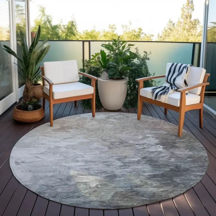 8' Taupe Brown And Silver Round Abstract Washable Indoor Outdoor Area Rug
