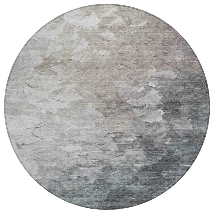 8' Taupe Brown And Silver Round Abstract Washable Indoor Outdoor Area Rug