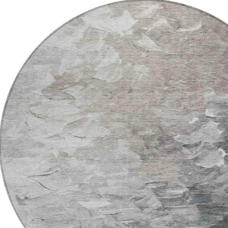 8' Taupe Brown And Silver Round Abstract Washable Indoor Outdoor Area Rug