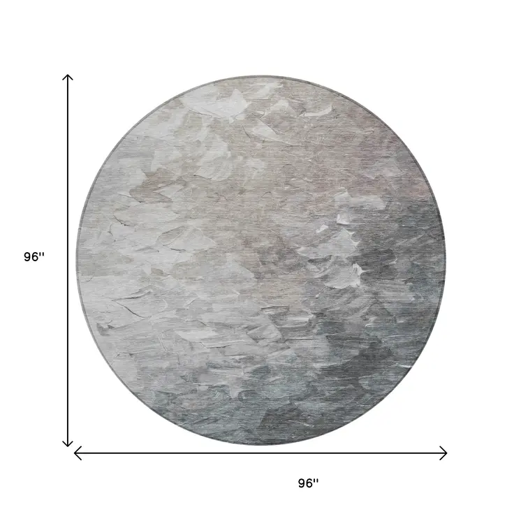 8' Taupe Brown And Silver Round Abstract Washable Indoor Outdoor Area Rug