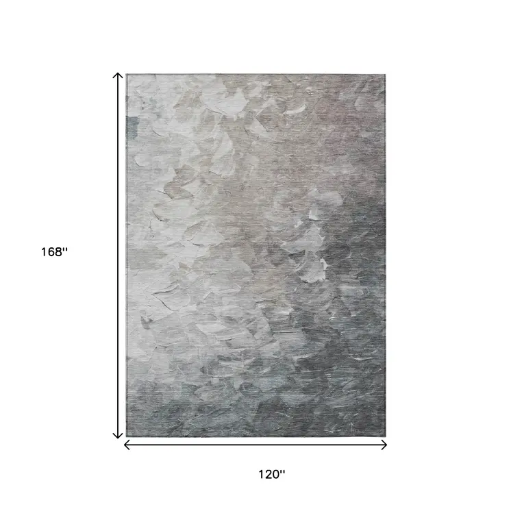 10' X 14' Taupe Brown And Silver Abstract Washable Indoor Outdoor Area Rug