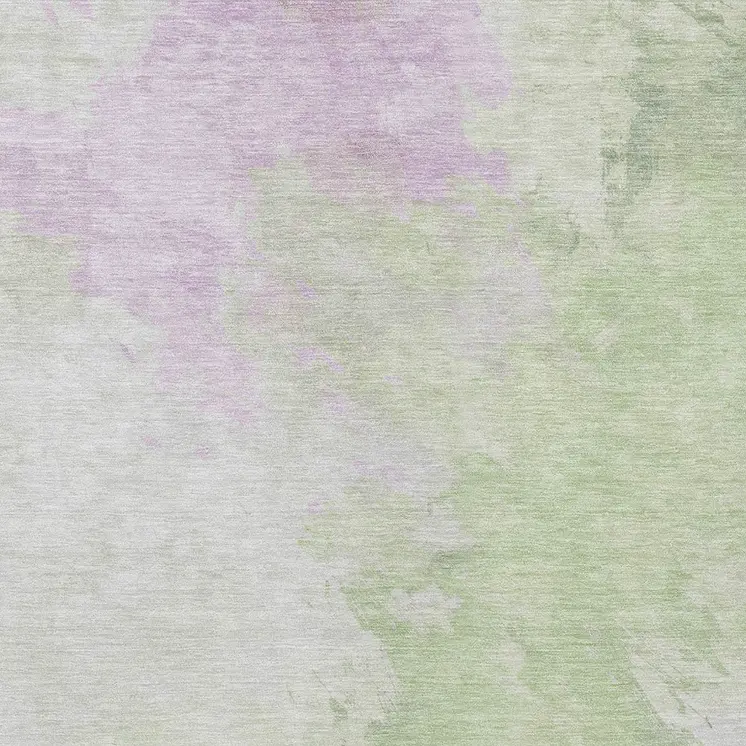 3' X 5' Artichoke Green Lavender And Ivory Abstract Washable Indoor Outdoor Area Rug