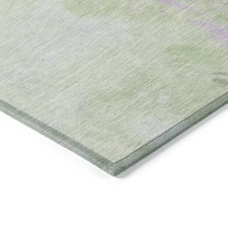 5' X 8' Artichoke Green Lavender And Ivory Abstract Washable Indoor Outdoor Area Rug