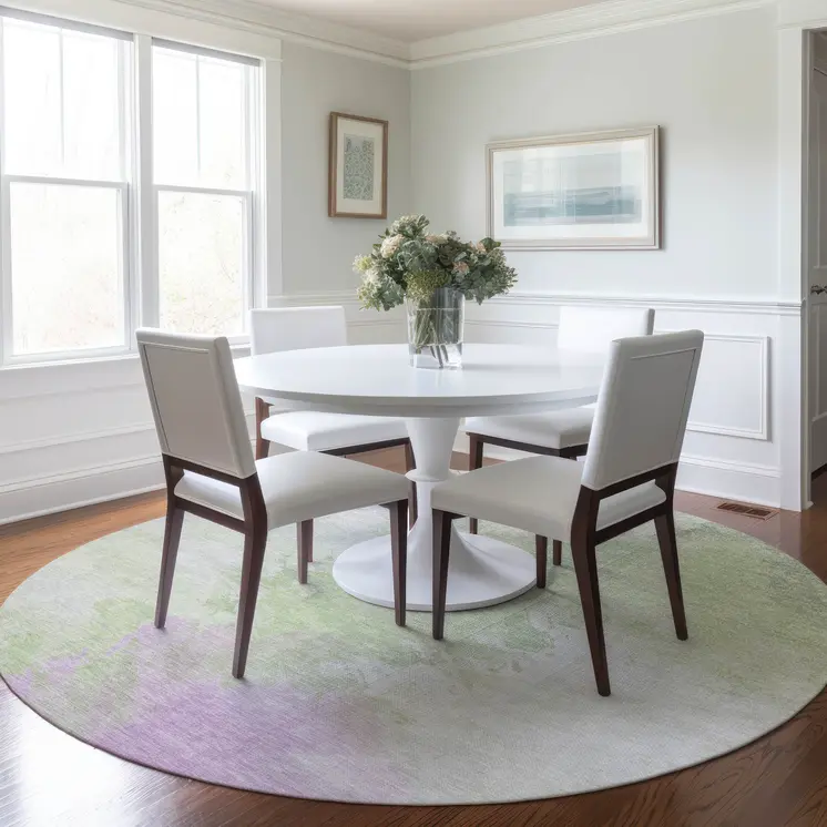8' Artichoke Green Lavender And Ivory Round Abstract Washable Indoor Outdoor Area Rug