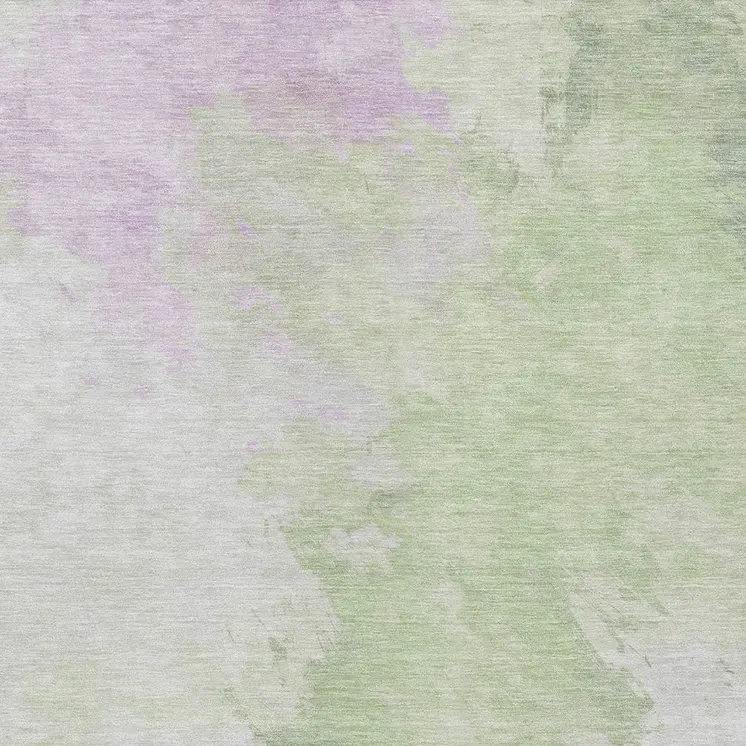 8' X 10' Artichoke Green Lavender And Ivory Abstract Washable Indoor Outdoor Area Rug