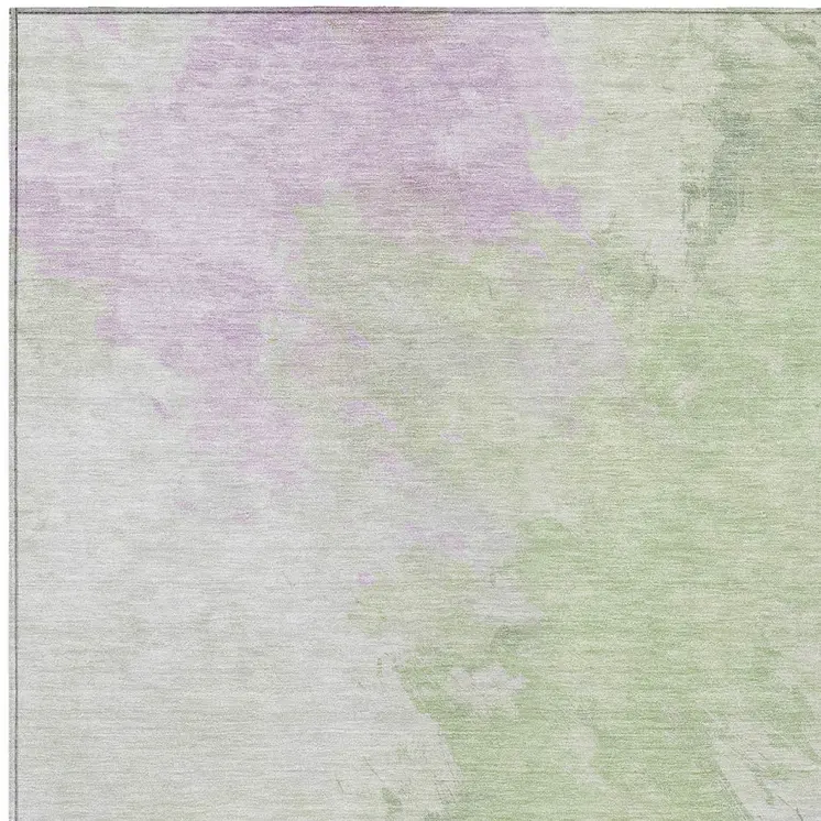 10' X 14' Artichoke Green Lavender And Ivory Abstract Washable Indoor Outdoor Area Rug