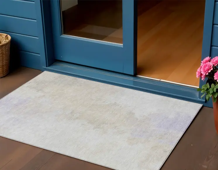 3' X 5' Beige Ivory And Lavender Abstract Washable Indoor Outdoor Area Rug