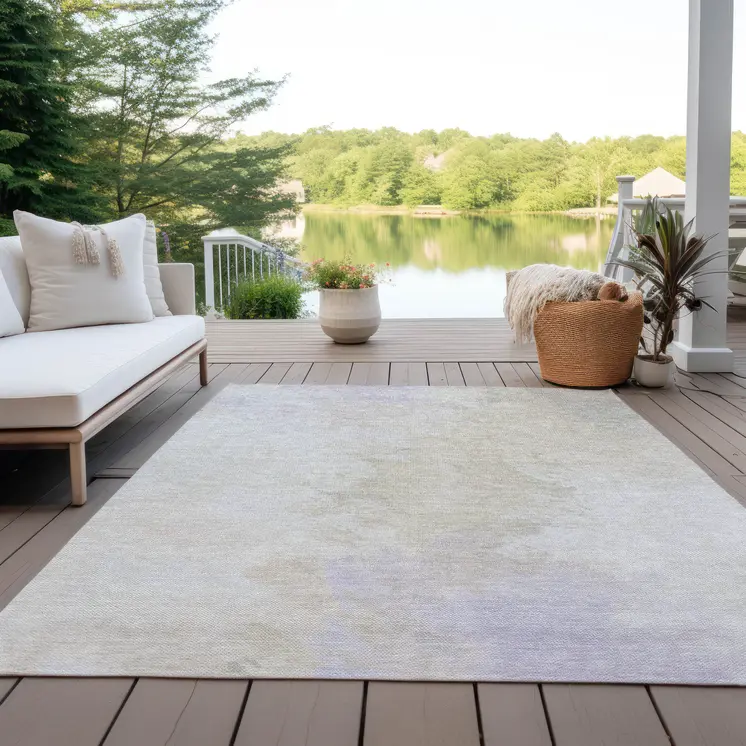 5' X 8' Beige Ivory And Lavender Abstract Washable Indoor Outdoor Area Rug