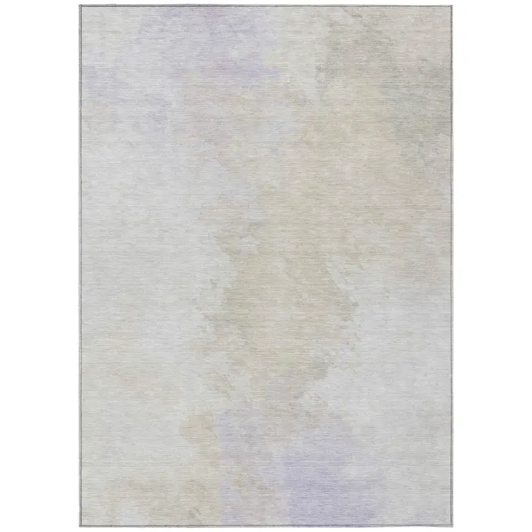 5' X 8' Beige Ivory And Lavender Abstract Washable Indoor Outdoor Area Rug